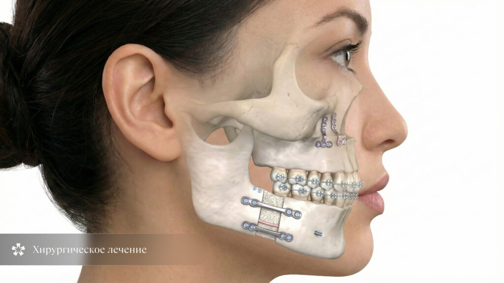 Иллюстрация ортогнатической операции для коррекции прикуса и положения челюстей  