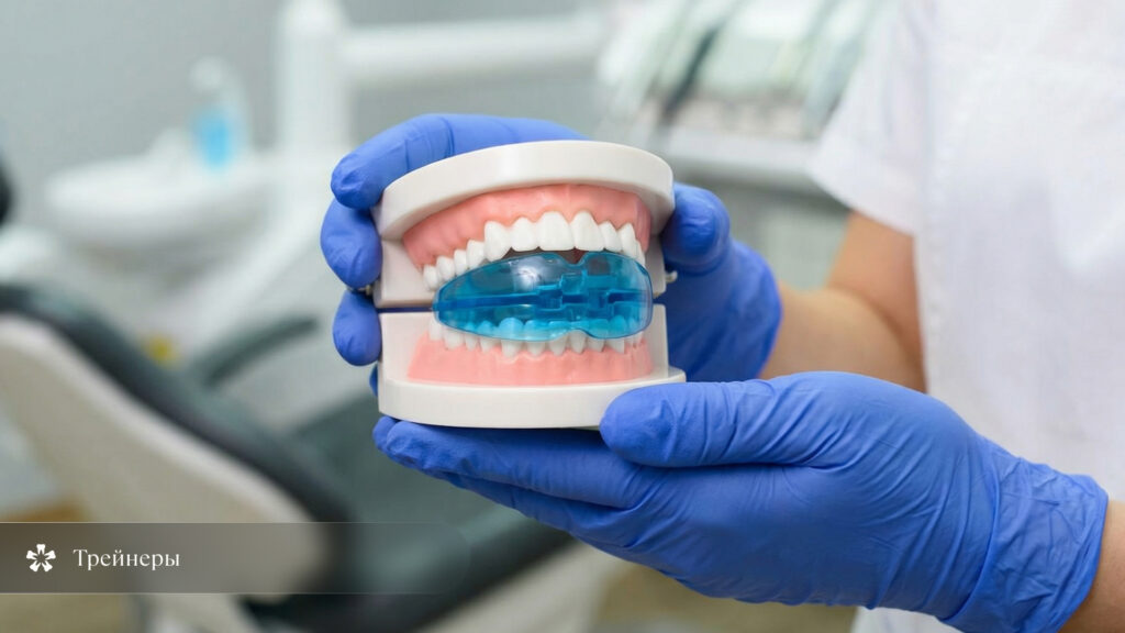Иллюстрация применения ортодонтического трейнера для коррекции прикуса  